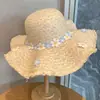 Sesión de Fotos Estilo Vacaciones en la Playa Sombrero de Paja Floral Azul y Blanco para Mujer Versátil Simple Sombrero de Protección Solar de Ala Ancha de Moda