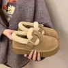 Botas de Neve Femininas Peludas Estilo Birkenstock Modelo Novo Inverno 2026 com Fleece Adicionado e Mocassins Engrossados, Sapatos de Algodão com Solado Grosso