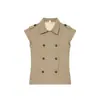 Moda Femenina 2026 Verano Nuevo Estilo Europeo y Americano Chaleco Francés de Doble Botonadura con Cuello Solapa Ceñido a la Cintura de Manga Corta Ajustado