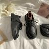 Sapatilhas Pretas de Amarrar 2025 Finas Novas de Verão Sapatilhas Sapatos Pequenos de Couro para Mulheres Bico Redondo Estilo Coreano Versátil Estilo Retrô Britânico