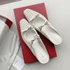 Pantuflas Tejidas Cómodas Gigantes Marea de Verano para Mujer Altura Aumentada 4cm Huecas Transpirables Media Muela Zapatos de Muela Planos Sandalias Artísticas
