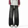 Calça jeans flare estilo americano para homens, calça casual retrô versátil de perna reta, solta, perna larga, comprimento até o chão