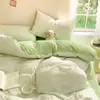 Conjunto de cama minimalista listrado, macio, duas cores, algodão lavado, quatro peças, capa de edredom, lençol de cama, conjunto de três peças para dormitório estudantil