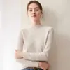Suéter Sencillo de Cachemira para Mujer Estilo Commuting Capa Interior Sencilla Cálido Punto de Color Puro Holgado Cuello Medio Alto Suéter Base