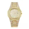 Moderna Reloj de Cuarzo Redondo Incrustado de Diamantes Estilo Hip-Hop con Juego de Pulsera, Conjunto de Relojes Unisex de Moda