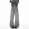 Jeans de estilo americano de alta resistencia con estampado de espinas para hombre, marca de moda, elegantes y de alta gama, pierna recta, ligeramente acampanados, corte holgado, pantalones largos de Xintang