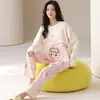 Pijama de Algodón Puro para Pareja Nuevo Estilo Otoño Cuello Redondo Primavera y Otoño Manga Larga Rayas Jersey Conjunto de Ropa para el Hogar con Pantalones Largos