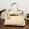 Bolso Kelly de Piel Genuina Estilo Nuevo para Mujer, Bolso de Mano Versátil de Gran Capacidad, Bolso de Hombro Cruzado de Moda Dorado Piel de Avestruz