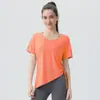 Roupa de Yoga de Seda Gelada Manga Curta Tops Esportivos Femininos Blusa Solta Respirável Treinamento Fitness Roupa Camiseta Esportiva Manga Curta Verão