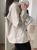 Gabardina de algodón lavado de doble botonadura estilo coreano para mujer, nueva moda primavera y otoño 2026, corte holgado, entallada en la cintura, top adelgazante