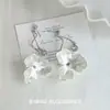 Pendientes Franceses Retro Simples de Flor Blanca con Diamantes Brillantes Nicho Simple Exquisitos Lujo Ligero Moda Versátil Pendientes de Personalidad