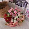 Explosiones transfronterizas al por mayor simulación de flores ramo de boda rosa con flores pequeñas arreglos florales adornos rosa de alta calidad