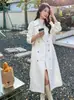 Gabardina blanca de estilo británico de longitud media transfronteriza, popular este año, para mujer, otoño e invierno, petite, sensación de alta gama, abrigo de moda