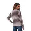 Toma real en stock nuevo otoño e invierno 2021 transfronterizo Amazon chaqueta de manga larga con estampado de rayas suéter de punto de cuello redondo para mujer