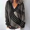 Sudadera casual para mujer, transfronteriza, nueva moda, estampado de bloques de color, cuello en V, manga larga, estilo europeo y americano