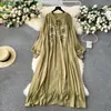 Vestido de Moda Transfronterizo para Mujer Tallas Grandes con un Diseño Elegante, Bordado, Corte Holgado, Adelgazante, Vestido Largo de Vacaciones Estilo Étnico