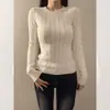 Elegante top de punto liso con encaje hueco y manga larga para mujer, nuevo modelo de invierno, cintura elástica, adecuado como capa base