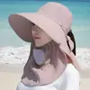 Sombrero de Protección Solar para Recoger Té para Mujeres, Máscara Parasol de Verano, Ala Grande Integrada, Sombrero de Pescador Transpirable, Sombrero de Protección Solar para Exteriores con Protección para el Cuello