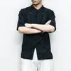 Estilo Chinês 2024 Primavera e Verão Tamanho Grande Solta Nova Fivela Estilo Chinês Manga Curta Camisa Masculina Meia Manga Algodão e Linho Moda Masculina