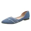 Zapatos Planos de Punta Estilo Francés para Mujer, Zapatos Bajos de Moda Veraniegos Retro de Mezclilla, Mocasines Planos Elegantes