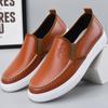 Zapatos Casuales de Cuero para Hombre Impermeables Antideslizantes Suela Suave Zapatos de Trabajo Estilo Coreano Versátiles Planos de Cuero Blanco Slip-On