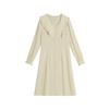 Vestido Slim de Gola Redonda Folha de Lótus Estilo Palácio Retrô Francês 62244