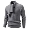 Suéter de punto para hombre con cuello alto, botones diagonales y diseño de bufanda, con punto grueso y texturizado para un ajuste ceñido, que proporciona calidez y comodidad para otoño e invierno