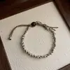 Pulsera de Cuerda Trenzada con Cuentas de Plata Texturizada Plata S925 Diseño de Nicho Retro de Gama Alta Diseño de Tirador Adecuado para Múltiples Tamaños de Mano