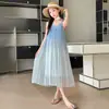 Vestido de Tirantes Degradados para Niña Estilo Verano 2024, Vestido Tanque de Princesa Plisado sin Mangas, Vestido de Playa, Estilo Vacacional