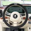 Cubierta de volante de coche de camelia, algodón y lino, transpirable, antideslizante, cubierta de mango de volante de coche, universal para las cuatro estaciones, suministros para coche