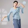 Francés Volantes Diagonal Solapa Cuello en V Manga Larga Danza China Entrenamiento Básico Forma del Cuerpo Ritmo Ropa de Práctica Manga Larga Fluido Adulto Práctica