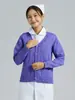 Suéter de Enfermera Shitai Cárdigan para Mujer Suéter Grueso de Punto Polar Azul Marino Uniforme de Trabajo para Enfermera Doctor