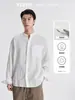Camisa de Lino Tencel con Cuello Mao y Mangas Largas para Hombre, Transpirable de Verano, Texturizada, un Bolsillo, Holgada, Estilo Chino
