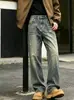 Jeans Masculino Transfronteiriço Europeu e Americano Hme, Calças Jeans Retas Soltas Tendência de Alta Qualidade Estilo Americano Desgastado Sem Elasticidade