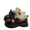 Zapatos de Cuero Pequeños Cálidos Estilo Coreano con Lazo Dulce y Terciopelo Plus para Mujer 2026 Invierno Nueva Moda Aumentadores de Altura Suela Gruesa Mocasines Zapatos de Algodón