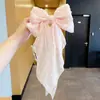 Super hada francés chifón lazo tocado horquilla grande femenina clip de resorte horquilla para la parte trasera de la cabeza tocado amarillo flor sirena Ji