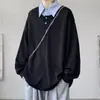 Sudadera Falsa de Dos Piezas para Hombre Nueva Primavera y Otoño 2025 Holgada Moderna Marca Casual Cuello de Camisa Camisa de Capa Interior para Hombre