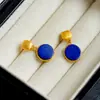 Brincos Xirui Naturais de Lápis Lazúli com Superfície Redonda em Prata S925 Banhada a Ouro para Mulheres, Brincos Modernos com Design Único