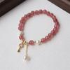 Nuevo Pulsera de Piedra Rosa para Mujer, Hebilla de Seguridad Retro Simple Colgante de Moneda, Pulsera con Cuentas de Perlas, Regalo para Estudiante