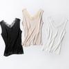 Chaleco Base de Seda de Verano con Cuello en V Sexy Encaje de Pestañas Sin Mangas Seda de Morera Versátil Top Interior para Mujer