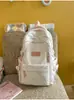 Gris claro con acentos en rosa suave, discreta y duradera, mochila estilo coreano para chicas de secundaria y preparatoria