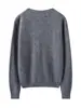 Cárdigan de Cachemira para Mujer Cuello Redondo Botones de Concha de una Fila Chaqueta de Punto Color Sólido Simple Clásico Versátil Top Morado