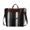 Bolsa de lona listrada texturizada para mulheres, grande capacidade, bolsa tote vintage para o dia a dia, bolsa tote transversal de nicho versátil e moderna