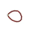 Pulsera de Plata de Ley S925 Ágata Roja Natural Flor Pequeña Bola Trenzada Nueva Elegante Chinoiserie Elegante Joyería de Pulsera Otoño e Invierno