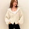 Cardigan Suéter Jaqueta Tricotado Longo com Capuz Estilo Preguiçoso Chic Coreano Outono e Inverno Solto Torcido Abertura Dupla para Mulheres