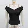 Top con hombros descubiertos y fruncido para mujer, primavera y verano 2025, estilo Spice Girl, sexy, con hombros descubiertos