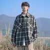 Camisa xadrez estilo americano, nova coleção primavera/outono, camisa de manga comprida moderna com gola alta, peça de outer wear masculina de corte solto