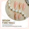 Uñas Postizas de Color Nude Europeas y Americanas, Uñas Almendradas Minimalistas Francesas con Hojas, Uñas Postizas Terminadas de 24 Piezas, Venta al por Mayor Transfronteriza