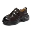 Plataforma Nova Outono 2026 Mocassins Femininos Pequeno Aumento de Altura Bico Redondo Retro Pequenos Sapatos de Couro Flats de Couro Genuíno