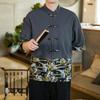 Camisa Estilo Chinês Masculina Verão Manga Curta Retrô Traje Tang Chinês Estilo Antigo Botão Marca Tendência Costura Camisa de Algodão e Linho